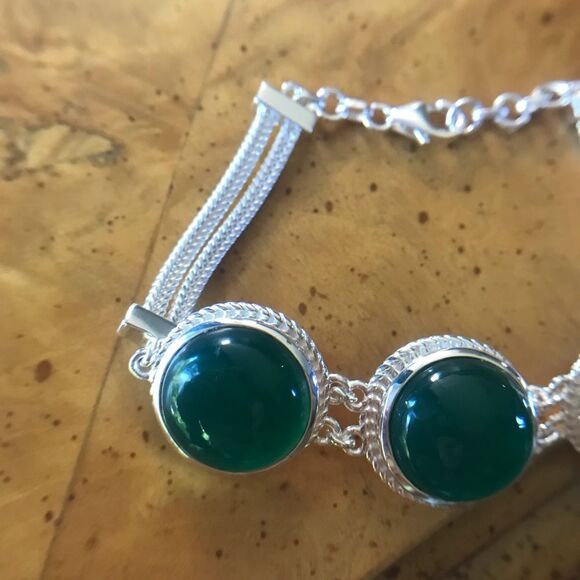 Genuine Green Onyx Sterling Silver Bracelet - Picture 4 of 7